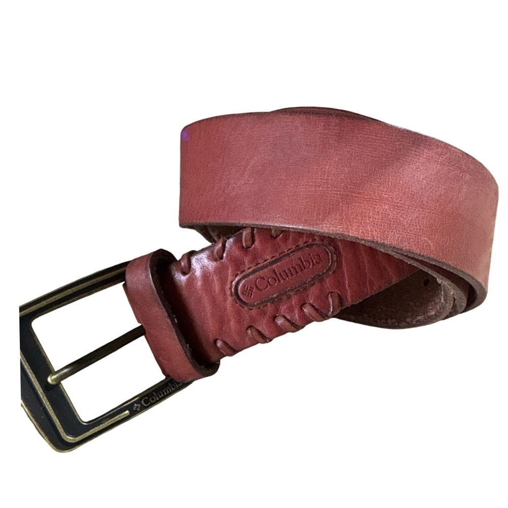 Columbia Mens Genuine Leather‎ Whipstitch Belt Brown Tan Size 42 Rugged Outdoor